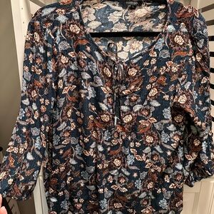 Paper Moon Women's Floral Blue-Green Top